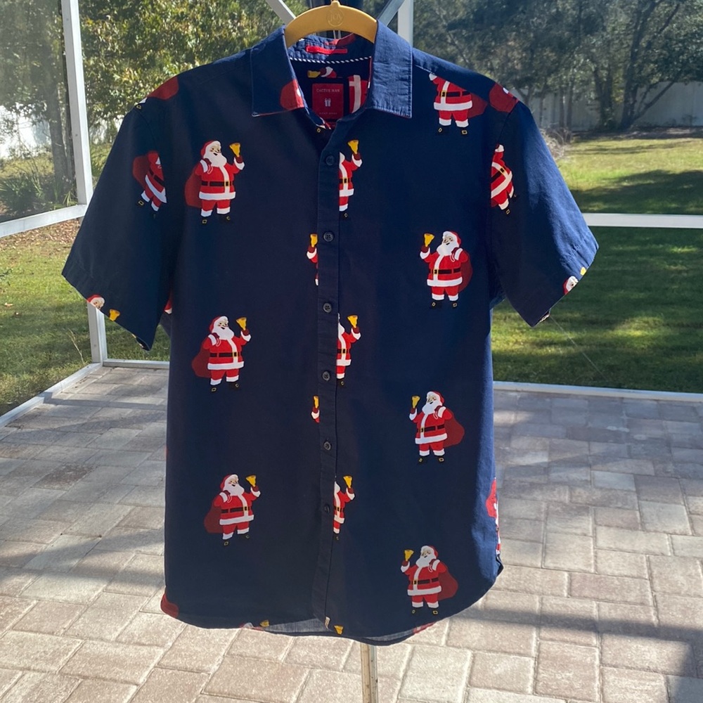Cactus Man Mens Button Down Christmas Santa Shirt Size S